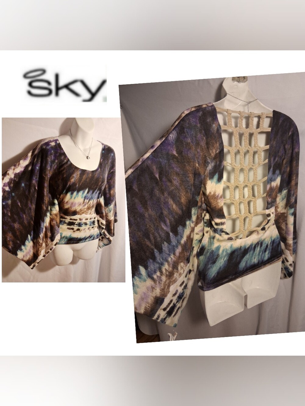 Sky boho kimono sleeve knit top.  Sz Small.  Beautiful!! New! Deal!